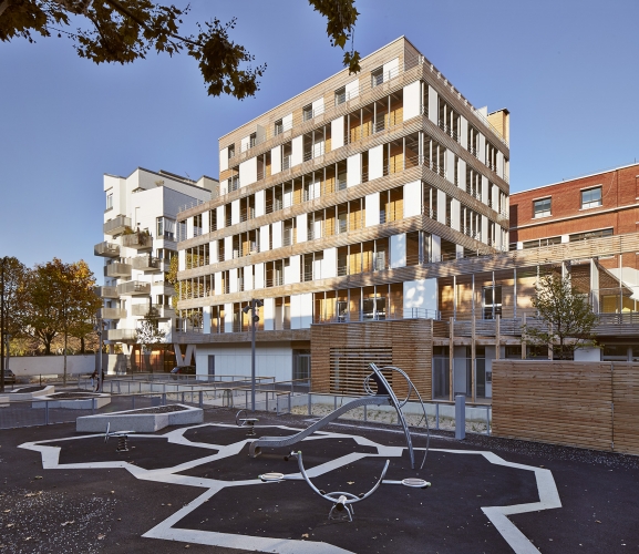 Logements sociaux et crèche, rue Rebière à Paris (75)